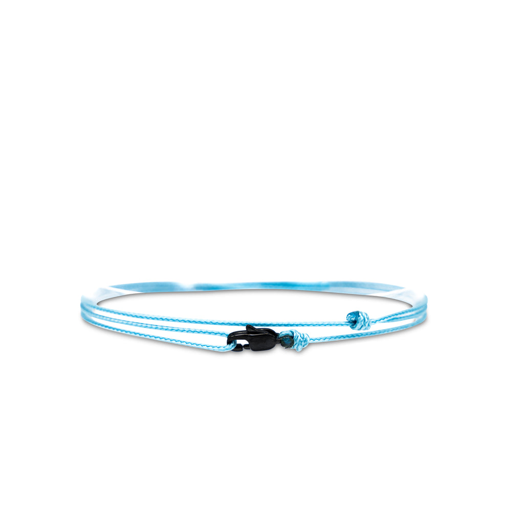 Cord anklet with clasp - Light blue with black clasp