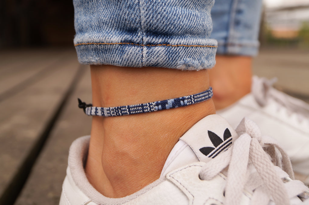 Boho Surfer Anklet - Blue White